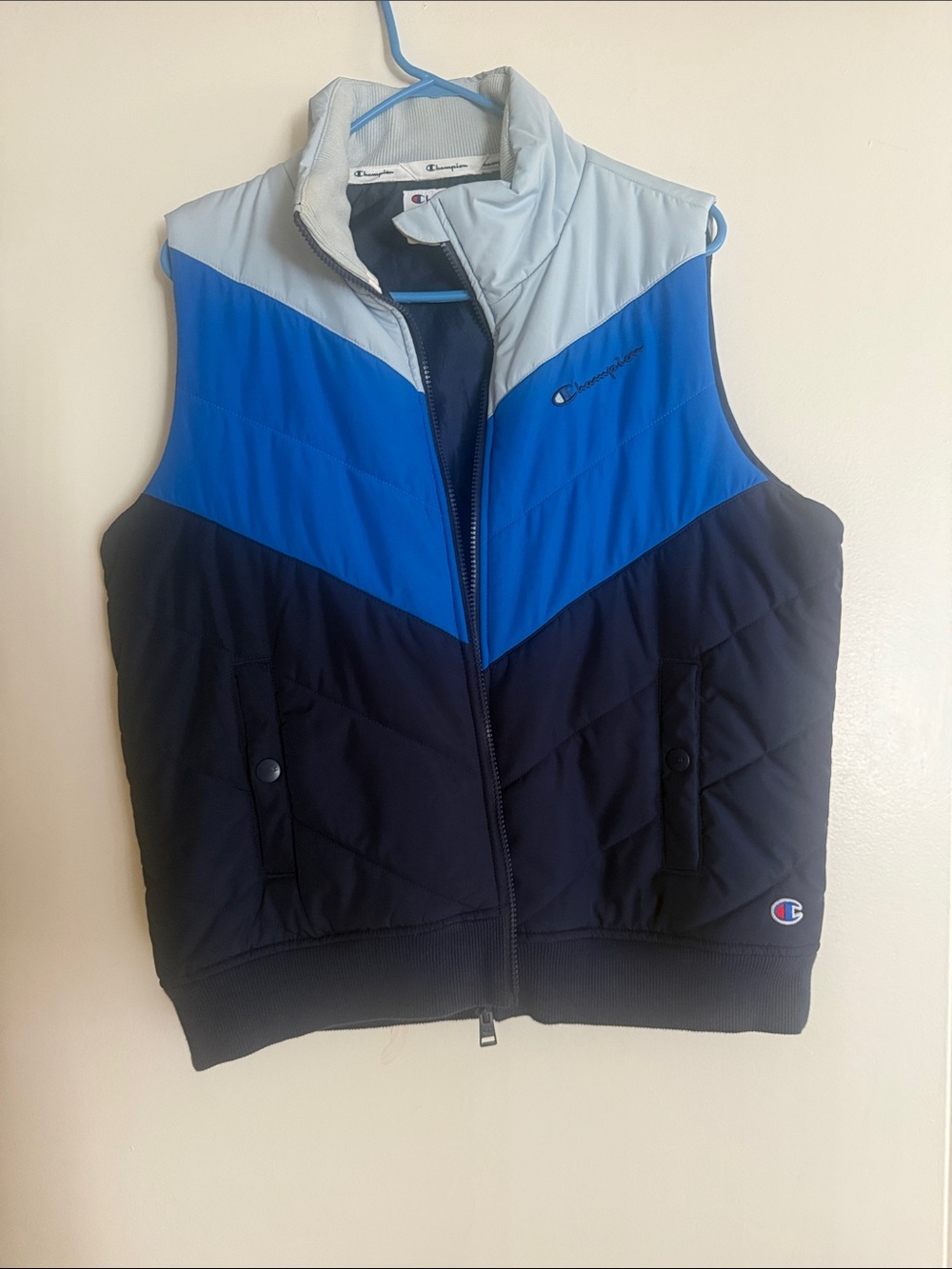 Champion Blue Colorblock Quilted Puffer Vest